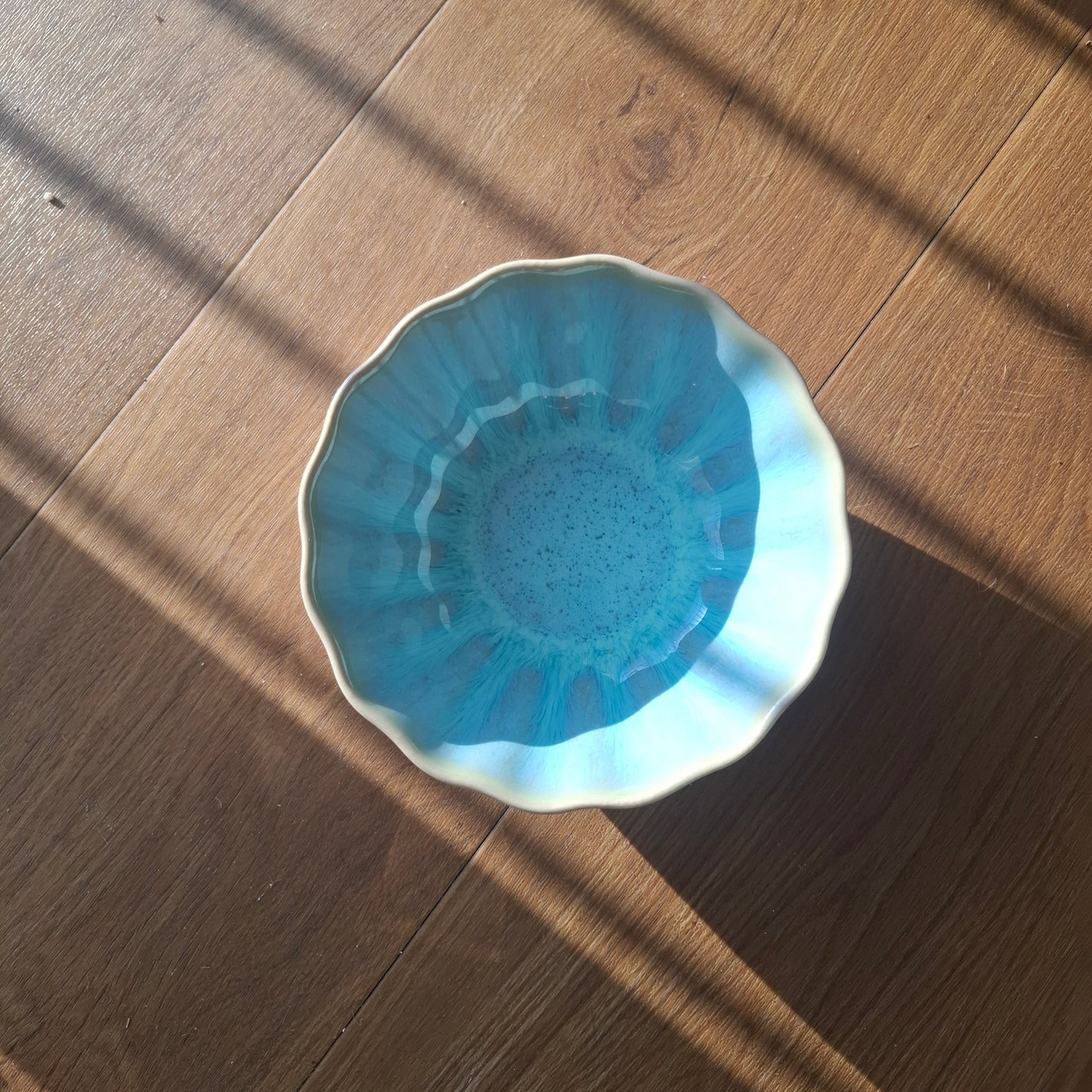 Small Ripple Bowl Blue wash. Bespoke stoneware ceramic